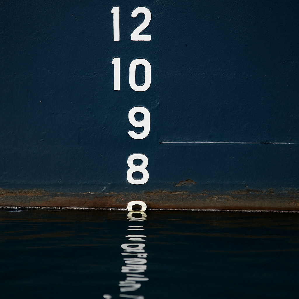 Marcas de calado pintadas no casco de um navio na linha d'água